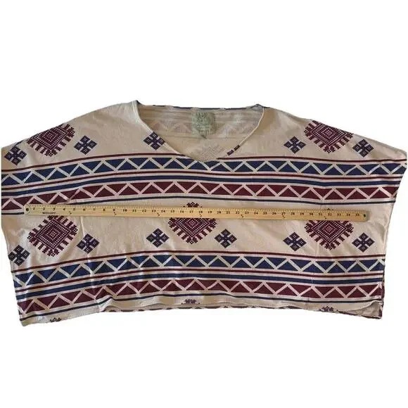 Woman’s Southwest Tribal Geometrical Tunic Top S M Oversized Short Sleeve Flowy - Picture 8 of 9